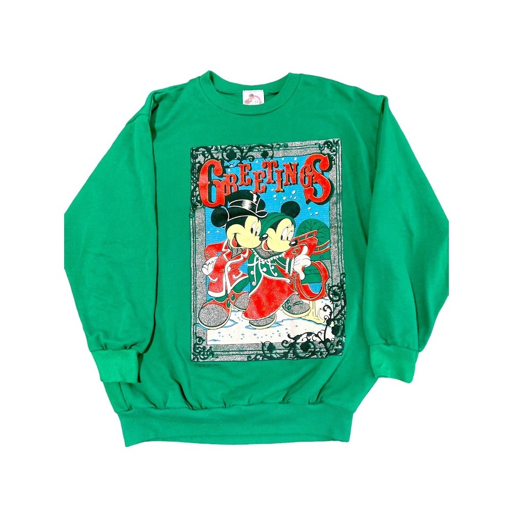 Vtg Disney Mickey Mouse Holiday Pullover Double Sided Graphic Sweatshirt XL USA